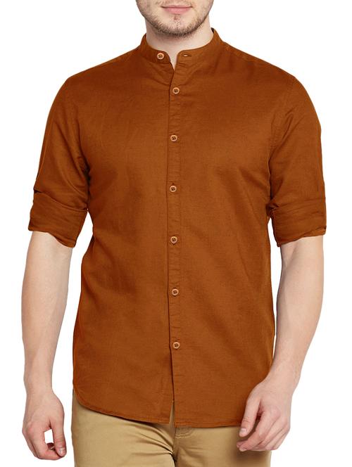 solid brown cotton casual shirt - 14386526 - Very Small Image - 1