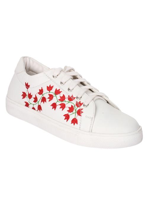 white faux leather laceup sneakers - 14388069 - Very Small Image - 1