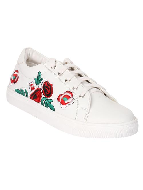 white faux leather laceup sneakers - 14388070 - Very Small Image - 1