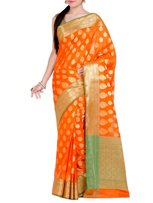 zari paisley motif banarasi saree with blouse - 14389289 - Very Small Image - 1