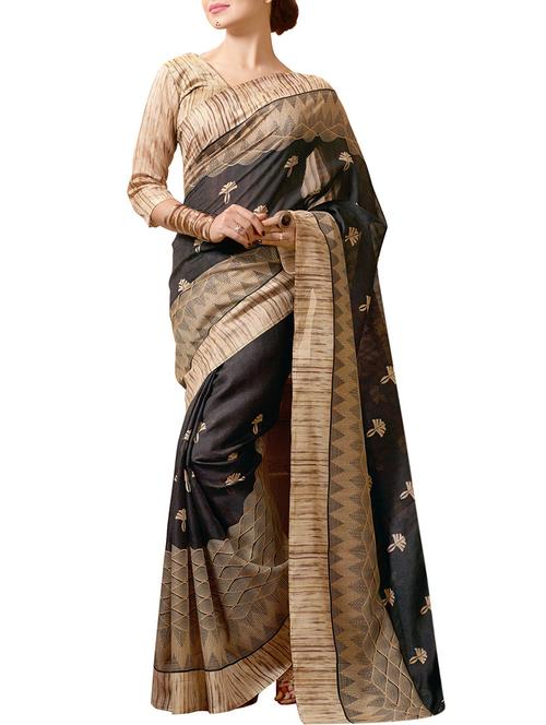 contrast bordered printed saree with blouse - 14390670 - Very Small Image - 1