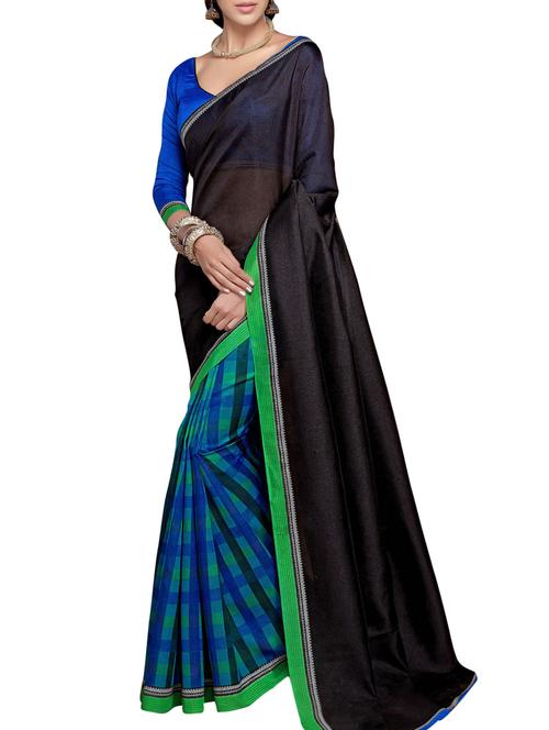 checkered half and half saree with blouse - 14390680 - Very Small Image - 1