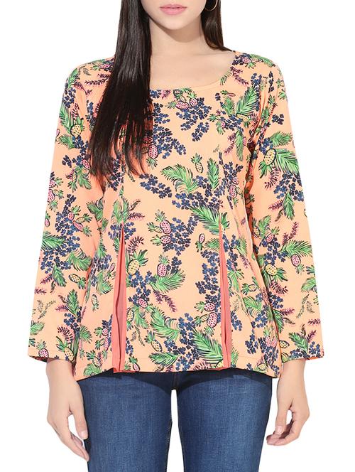 orange crepe floral top - 14391170 - Very Small Image - 1