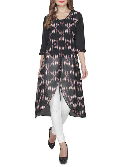 black poly cotton high low kurta - 14393068 - Very Small Image - 1