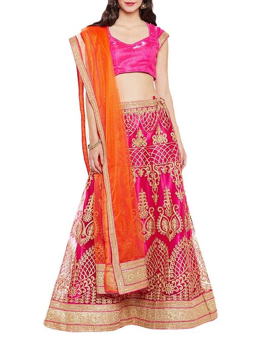 pink embroidered flared lehenga - 14393170 - Very Small Image - 1