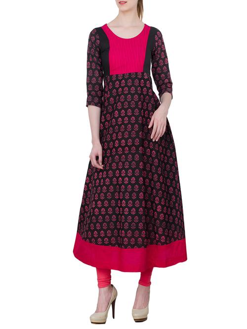 black cotton a-line kurta - 14393362 - Very Small Image - 1