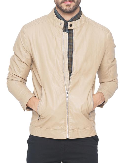 beige leather biker jacket - 14394983 - Very Small Image - 1