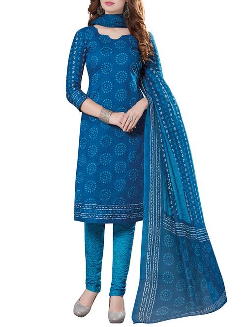 blue cotton printed dress material - 14395868 - Very Small Image - 1