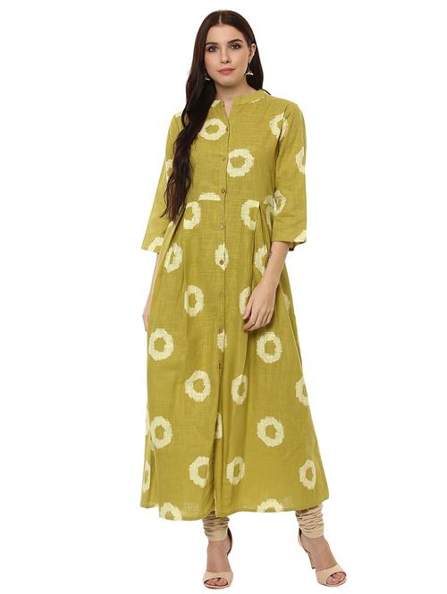 green cotton flared kurta - 14396628 - Very Small Image - 1