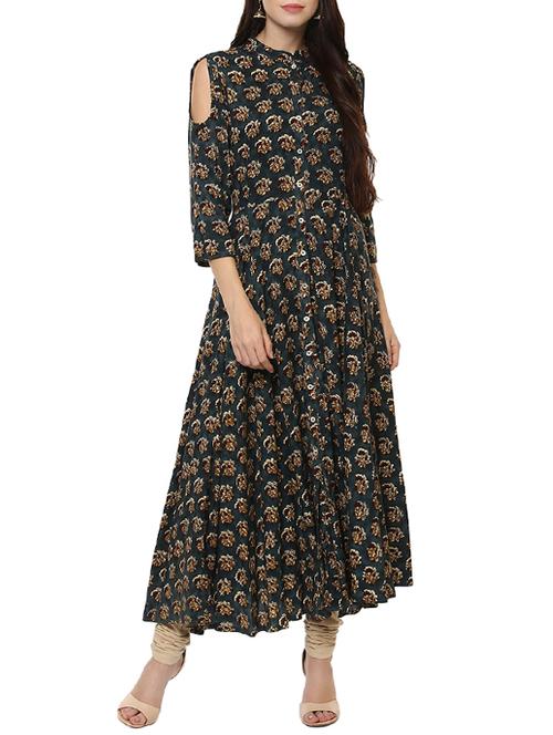 grey rayon flared kurta - 14396636 - Very Small Image - 1