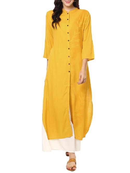 yellow rayon straight solid kurta - 14396659 - Very Small Image - 1