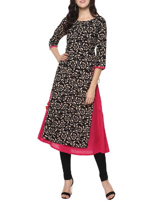 black cotton a-line kurta - 14396665 - Very Small Image - 1