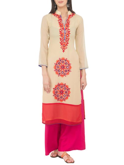 mirror work straight kurta - 14397462 - Very Small Image - 1