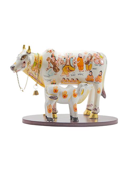 kamdhenu cow with calf hand painted - 14397972 - Very Small Image - 1
