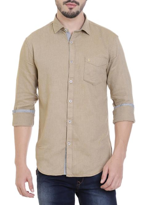 beige cotton casual shirt - 14399522 - Very Small Image - 1