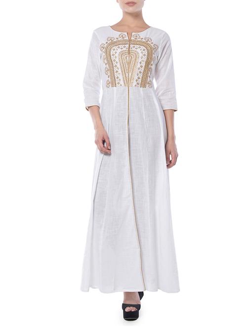 white cotton high slit kurta - 14399693 - Very Small Image - 1