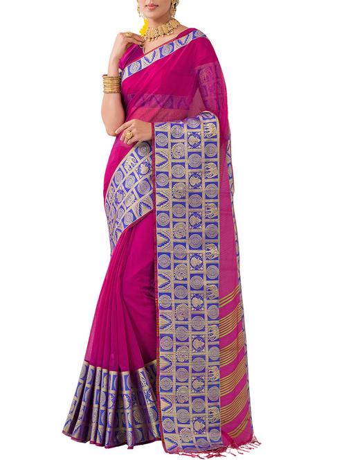 pink bordered saree - 14400743 - Very Small Image - 1