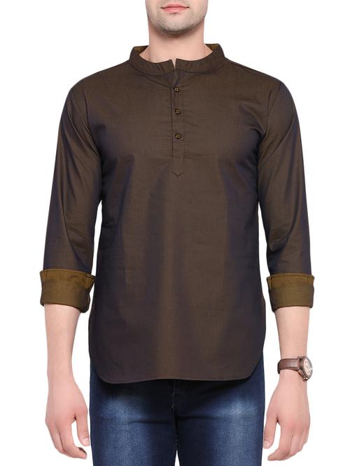 brown cotton short kurta - 14401082 - Very Small Image - 1