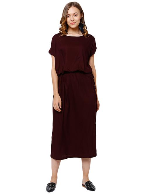 maroon rayon blouson dress - 14401288 - Very Small Image - 1