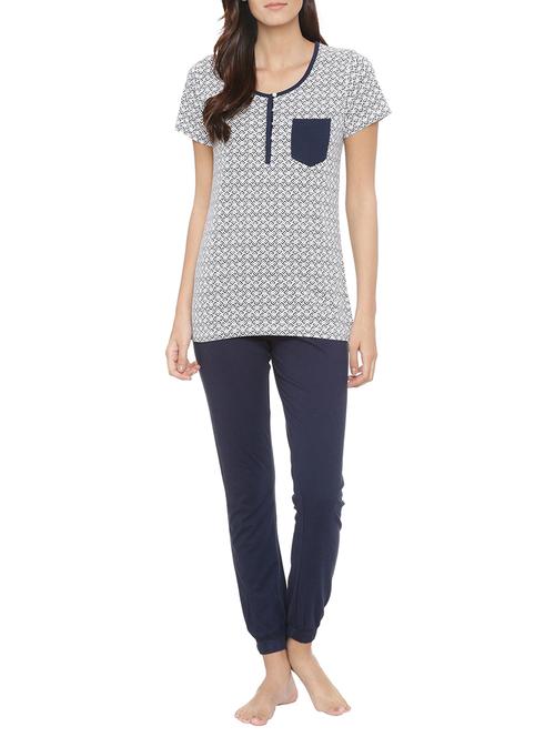 dark blue cotton blend pyjama set nightwear - 14401447 - Very Small Image - 1