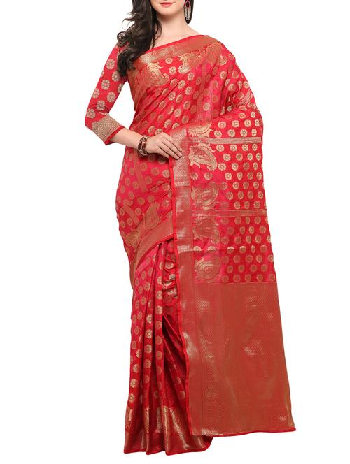 pink tussar silk woven saree with blouse - 14402698 - Very Small Image - 1