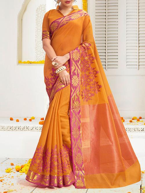 orange art silk embroidered saree with blouse - 14404374 - Very Small Image - 1