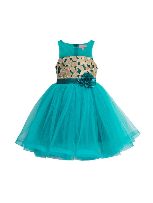 teal blue polyester frock - 14407402 - Very Small Image - 1