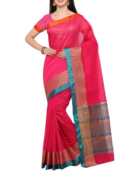 pink silk embroidered saree with blouse - 14408206 - Very Small Image - 1