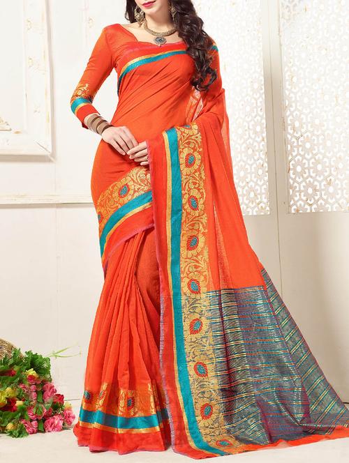 orange silk bordered saree with blouse - 14408485 - Very Small Image - 1