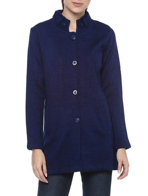 navy blue woolen casual coat - 14409575 - Very Small Image - 1