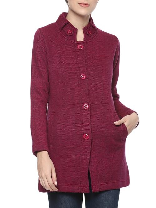 purple woolen casual coat - 14409576 - Very Small Image - 1