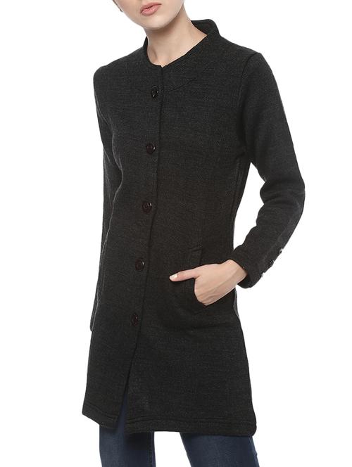 black woolen casual coat - 14409580 - Very Small Image - 1