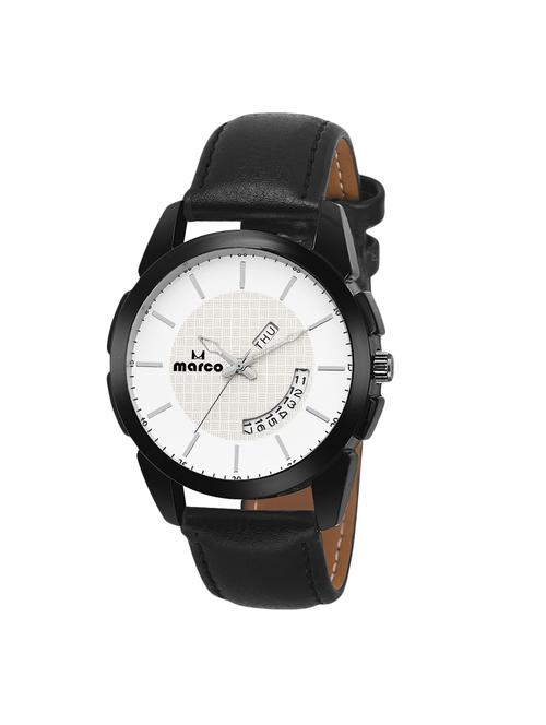 marco white dial black strap day n date men's watch - 14409910 - Very Small Image - 1