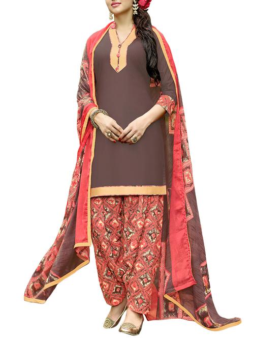 merlot unstitched patiyala suit - 14410393 - Very Small Image - 1