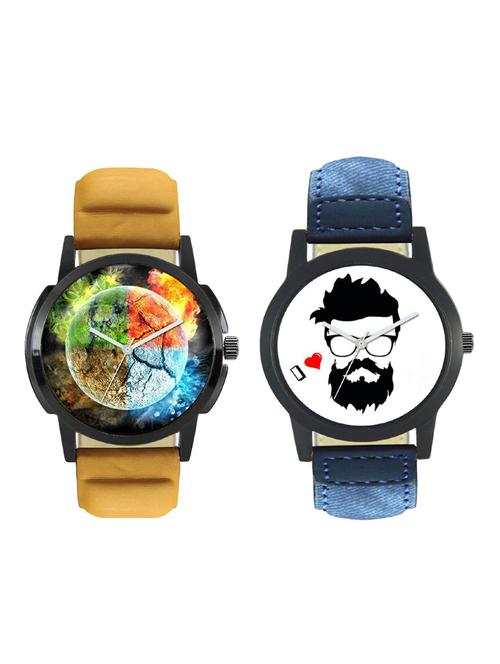 round analog dial leatherette strap watch combo - 14410628 - Very Small Image - 1