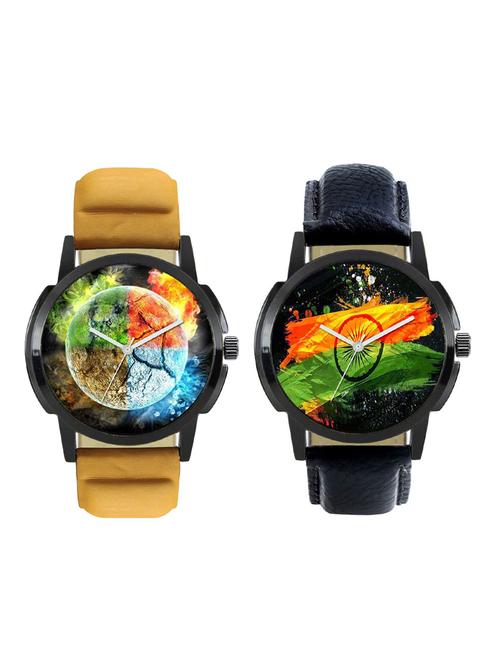 round analog dial leatherette strap watch combo - 14410631 - Very Small Image - 1