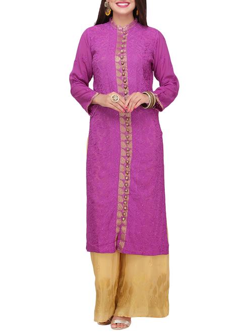 ada purple georgette straight kurta - 14411817 - Very Small Image - 1