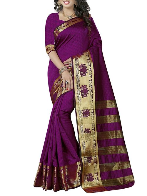 purple woven saree with blouse - 14412237 - Very Small Image - 1