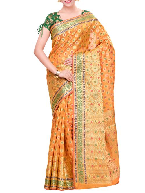 gold cotton blend banarasi saree with blouse - 14414390 - Very Small Image - 1