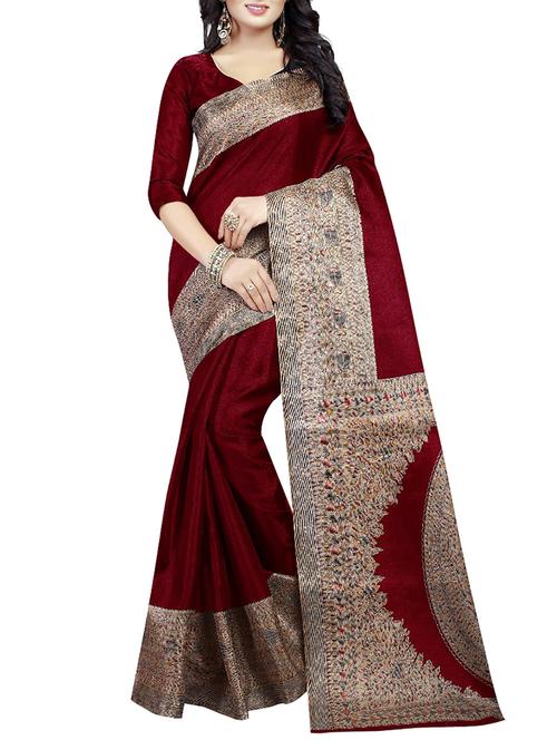 red silk printed saree with blouse - 14414560 - Very Small Image - 1