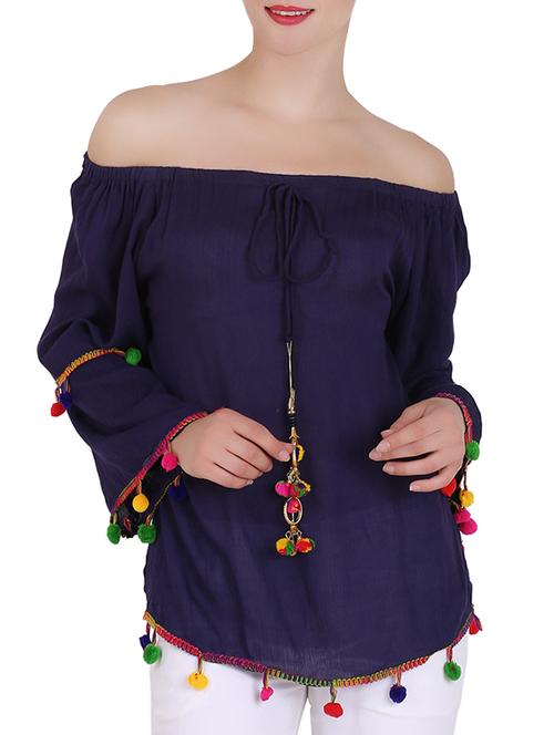 blue rayon peasant top - 14415518 - Very Small Image - 1