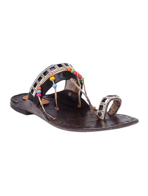 black one toe  kolhapuri - 14416349 - Very Small Image - 1