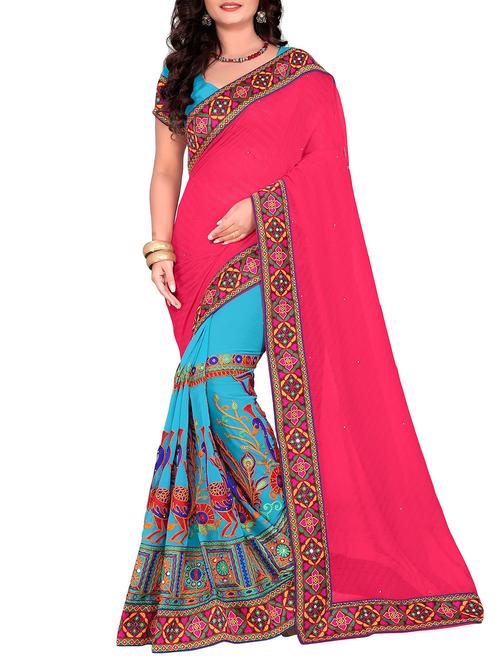 pink and blue half & half saree - 14416390 - Very Small Image - 1