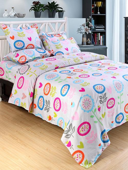 printed polycotton double bed sheet with 2 pillow covers - 14416403 - Very Small Image - 1
