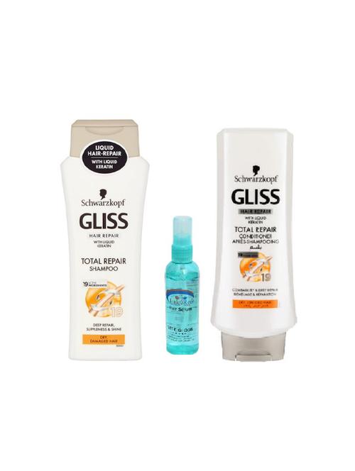 schwarzkopf gliss total repair conditioner, gliss total repair shampoo and pink root hair serum pack of 3 - 14416544 - Very Small Image - 1