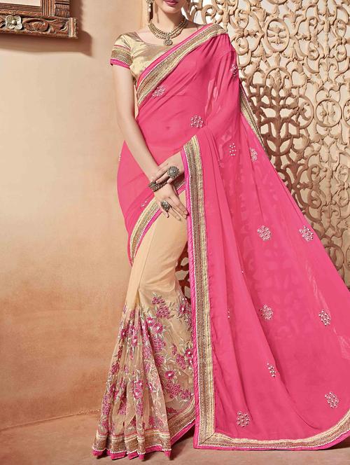 pink chiffon half & half saree with blouse - 14417985 - Very Small Image - 1