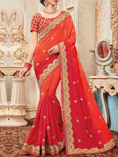orange embroidered saree with blouse - 14417994 - Very Small Image - 1