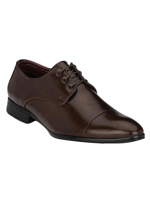 Brown Leatherette Lace-up Derby - 14418095 - Very Small Image - 1