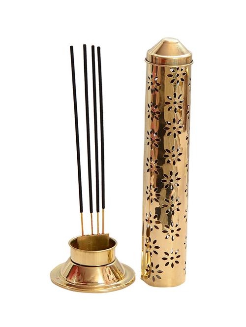 brass agarbatti stand, incense stick holder, puja accessories & puja articles (gold) - 14418261 - Very Small Image - 1