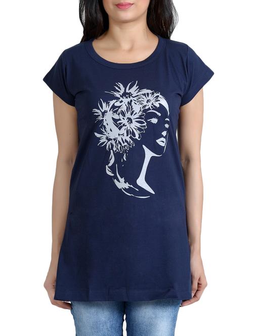 navy blue printed cotton tee - 14420194 - Very Small Image - 1